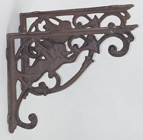 Aunt Chris' Products - [Lot/Set of 2] - Cherub Shelf Bracket - Durable Cast Iron - Rustic Bronze Finish - Primitive Design - Indoor or Outdoor Use - Great For A Small Shelf Accent