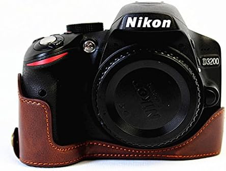 VIXFANNY PU Leather Protective Camera Half Case Bottom Cover for Nikon D3100 D3200 DSLR Camera - Coffee