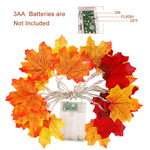HUBORLOVES Thanksgiving Fall Marple Leaves Decorations Fairy String Lights with Remote 0 ft 40 LED 3 AA Battery Operated Marple Leaf Light for Indoor Outdoor Bedroom Holiday Party Halloween Decor