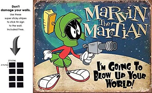 Shop72 - Funny Vintage Tin Signs Marvin The Martian Retro Vintage Hollywood Funny Cartoon Tin Sign - with Sticky Stripes No Damage to Walls