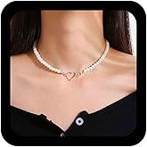 Iaceble Boho Pearl Beaded Necklace Open Heart Necklace Choker Short Pearl Necklace Silver Hollow Heart Necklace Jewelry for Women