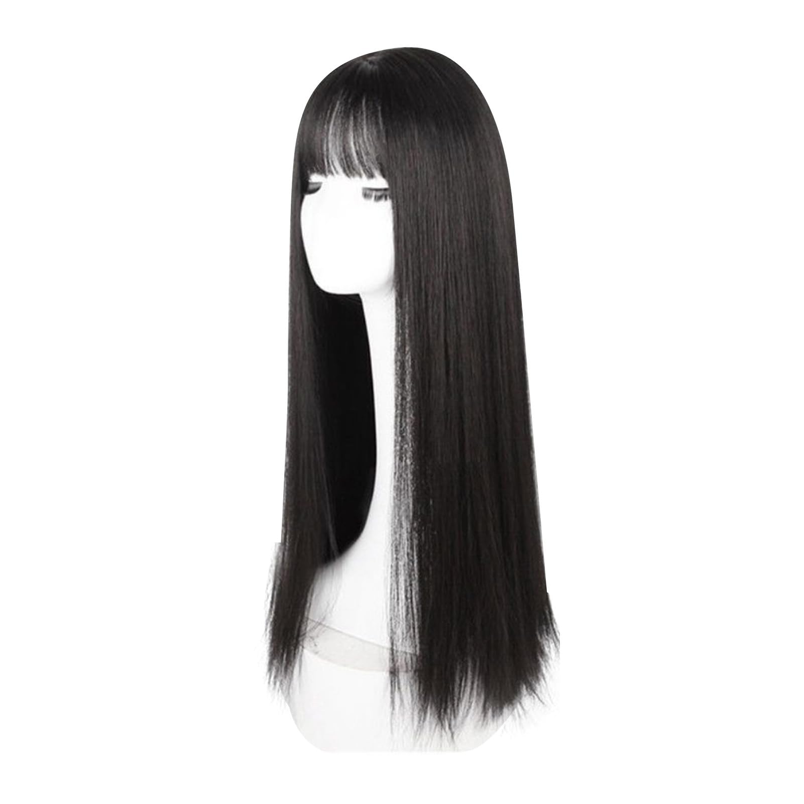 72cm/28.3inch Long Straight Wig, Long Black Wig with Bangs, Heat Resistant Synthetic Black Wig Long Hair for Halloween Parties and Daily Wear