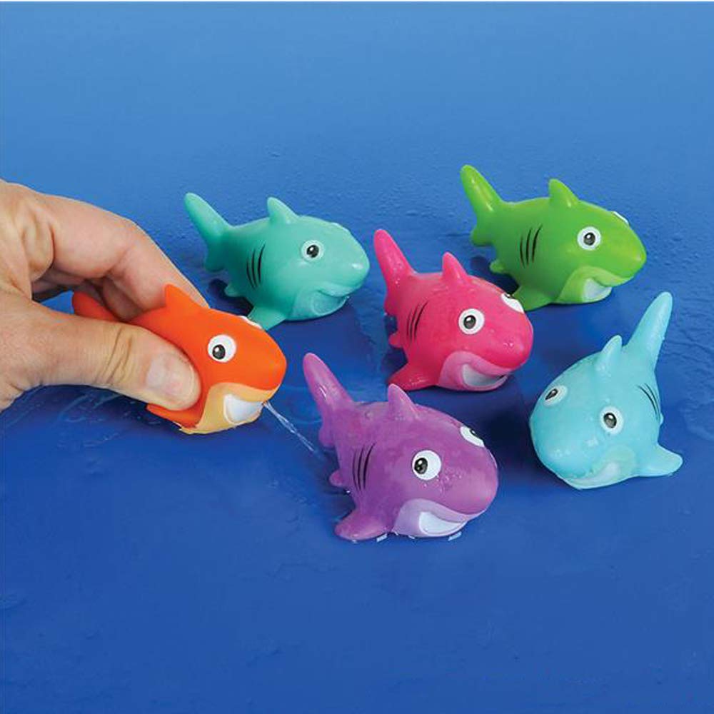Pack Of 12 Funlop Colorful Rubber Sharks Goodie Bag Neon Squeezable Squirtable Smiling Sharks For Kids Pool And Baby Bathtub Play Decorations Under The Sea Themed Birthday Party Favors Toys