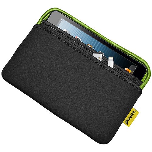 Amzer 8-Inch Slim Reversible Neoprene Horizontal Sleeve with Pocket for Tablet/eBook Reader - Black/Leaf Green (AMZ94873)