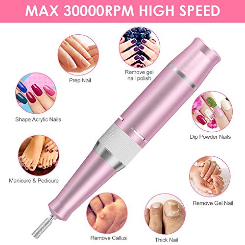 AQSURE Nail Drill, Rechargeable 30000RPM Electric E-file Nail Drill Machine for Acrylic Nails, Manicure/Pedicure, Polishing and Cuticle for Women, Home and Salon Use