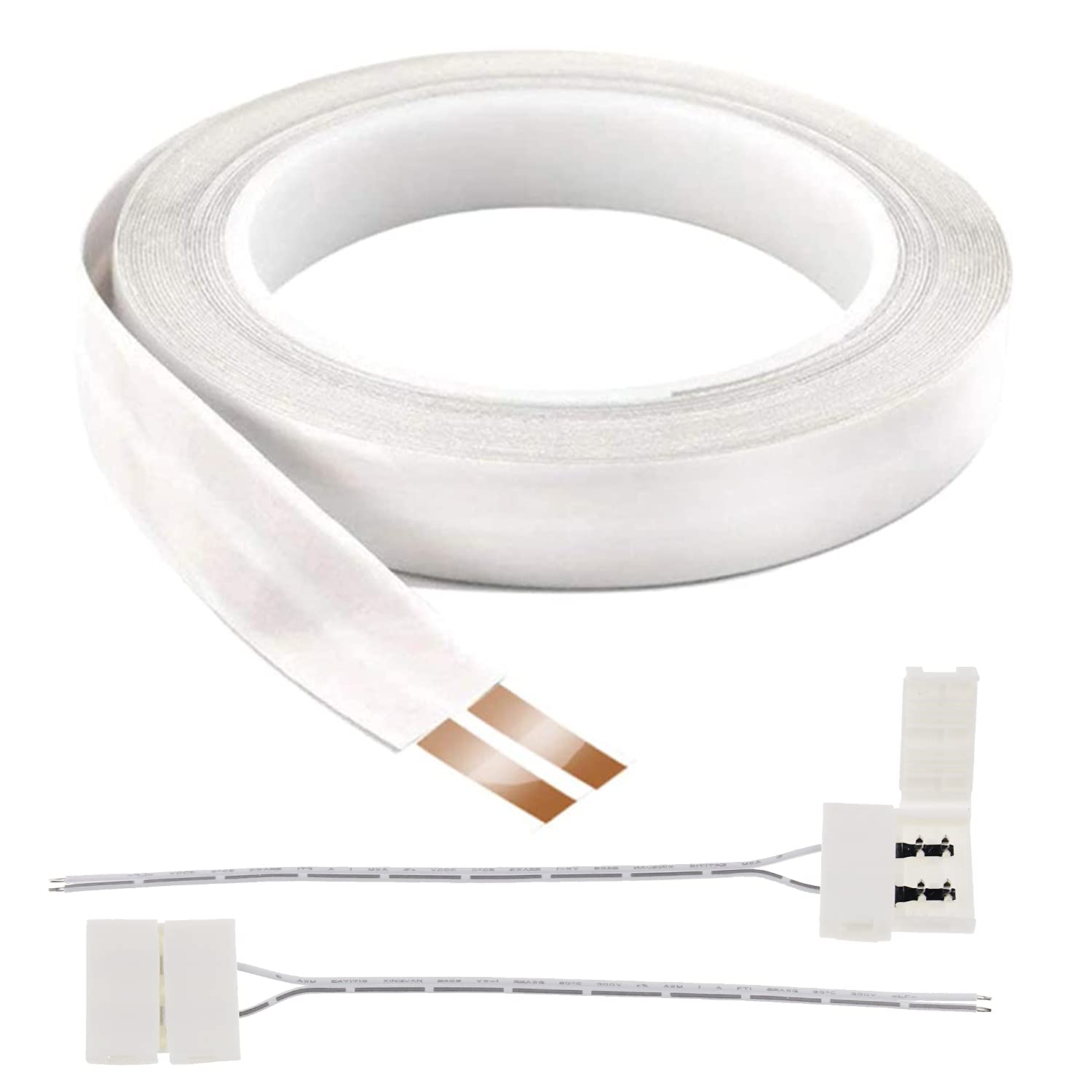 FROGBRO White Super Flat Wire Speaker Cable, Self Adhesive Low Profile Can be Hidden Tape, DIY Audio Cable + 2×Connectors, 2 Copper Conductors, 2×0.5mm², 0.63" W x 25ft L