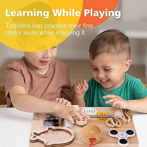 Pithfor Wooden Busy Board for Toddlers, Montessori Sensory Toys for 1 2