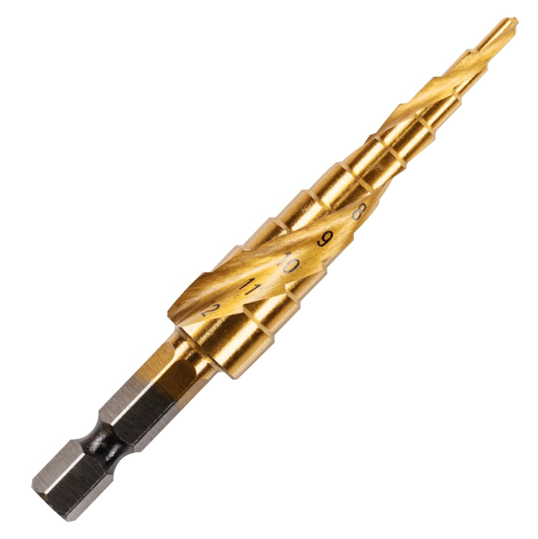 3mm to 12mm Spiral Flute Step Drill Bit, High Speed Steel Titanium Coated, Metric Hex Shank, HSS Tool For DIY Plastic Wood Steel Metal Aluminum Copper. Cone Cutter Hole Cutter Drill Bit