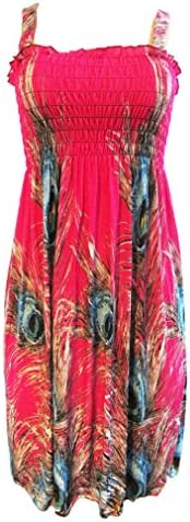 Women's Summer Butterfly Print Beach Casual Sundress (L, feather_pink)