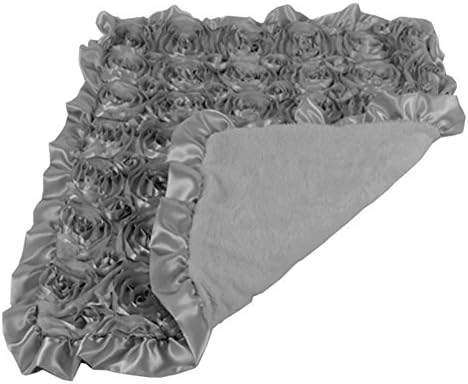 CHUBBY FOOTIQUE Rosette Baby Stroller Blanket / Receiving Blanket with Plush Inner and Frilled Satin Trim Grey
