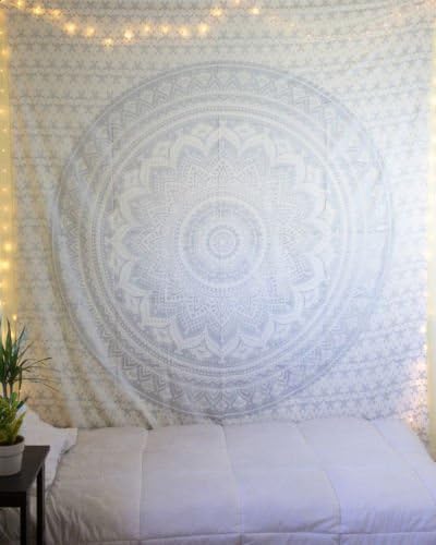 Exclusive Indian Mandala Tapestry "Gray Ombre Tapestry by ABC123 Handicrafts", Twin, Multi Color Indian Mandala Wall Art, Hippie Wall Hanging, Bohemian Bedspread