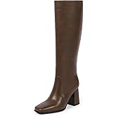 Modatope Knee High Boots Women Chunky Heel Square Toe Heeled Tall Boot for Women Fashion Side Zipper Long Boot
