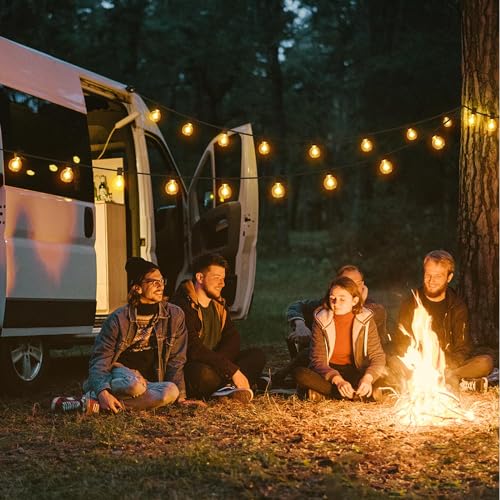 LangPlus+ Outdoor String Lights Mains Powered, 50FT Waterproof Festoon Lights with 46PCS E12 Sockets, 46+4 G40 LED Globe Bulbs(4 Spare), Shatterproof Patio Light for Festival Party Christmas Birthday
