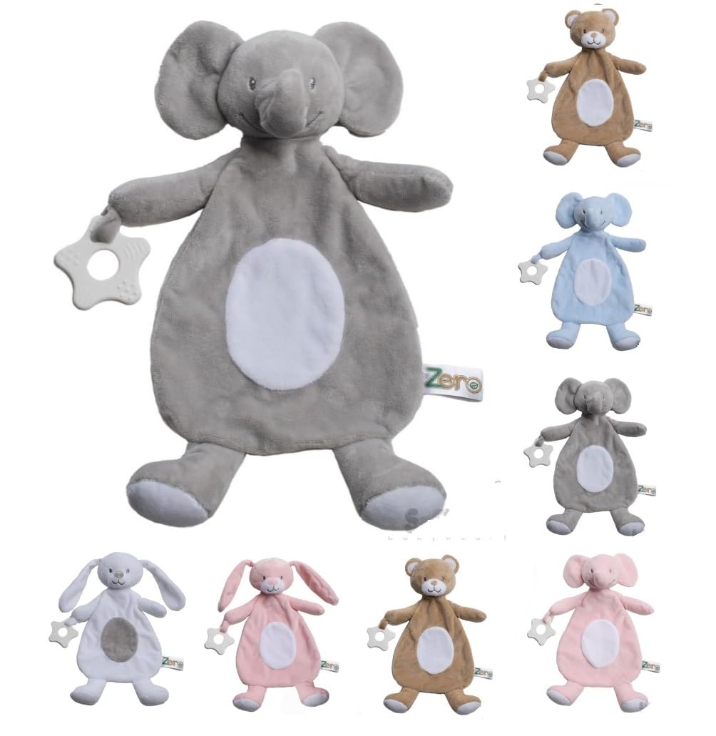 OnlyBee Newborn Baby Comforters with Taggies and Teether Elephant Bunny Teddy Bear (Newborn to 0 Months, Grey Elephant)