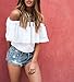 Creabygirls Women's Cute Fashion Off-shoulder Lace Crop Top Blouse White (Small)