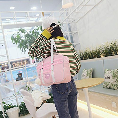 Amazon スクールバック 中高生 ピンク スクバ 高校生 通学バッグ ハンドバッグ 手提げ スクールサブバッグ ピンクレースタイプ ショルダーバッグ ポシェット