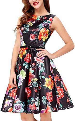 AUUOCC Elegant Cocktail Dress Floral Print Robe Retro Vestido Vintage 50s Swing Plus Size Short Party Dress 2018 Casual Dresses 14 20