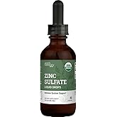 Organic Liquid Zinc Sulfate - Pure Zinc Supplements for Skin Health, Immune System Function and Normal Cell Growth in Adult Men & Women - Non-GMO, Vegan 7.5mg - 2 Fl Oz