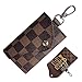 6 Ring Key Case for Men Holder Wallet for Women Leather Small Mini Credit Card Holder Plaid Bag Purse Pouch Key Chain (Brown)