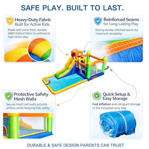 HuaKastro 19.1x11.6FT Inflatable Water Slide Large Bounce House for Big Kids, Blow Up Water Slide for Kids Backyard with 3 Sprayers, Big Pool, Climbing Ladder, Extra Large 8.2x7.4ft Bouncy Area