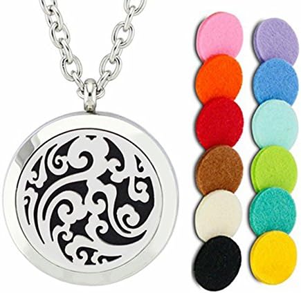 Aromatherapy Essential Oil Diffuser Necklace-Stainless Steel Locket Pendant with 12 Refill Pads (Sky Clouds)