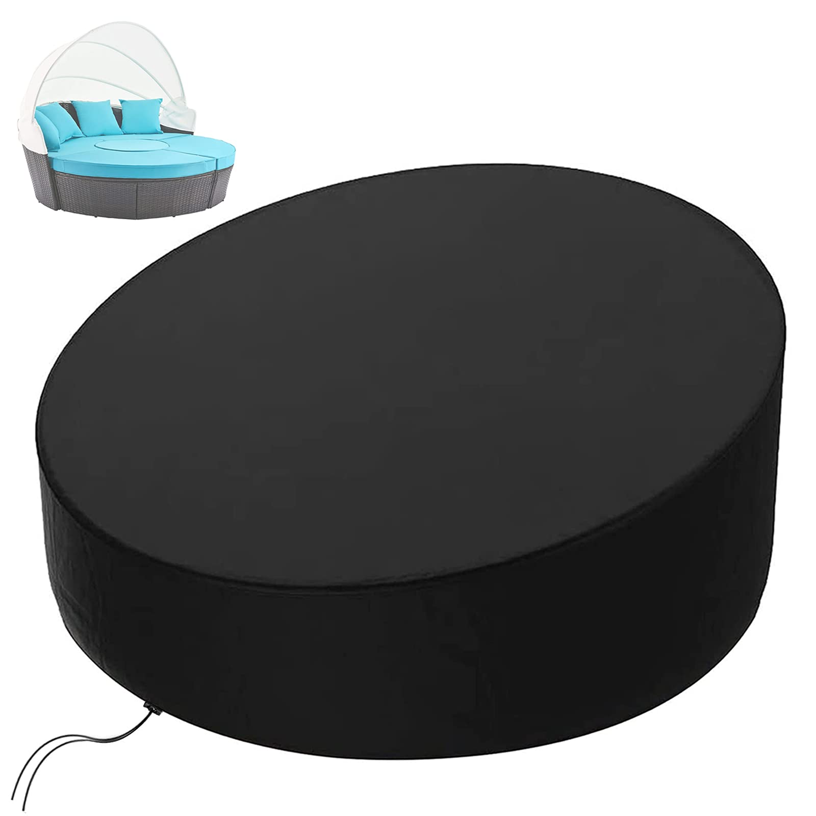 KEKAFU Day Bed Cover Waterproof, 420D Rattan Day Bed Cover with Adjustable Shoulder Strap, Garden Daybed Cover Round Anti-UV Windproof - Black (190 * 90-50cm)