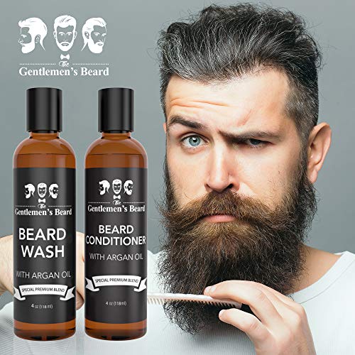 Beard Wash Shampoo & Beard Conditioner Softener Set with Argan Oil