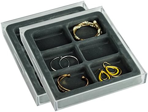 Stack Em' Jewelry Organizer Box - 2 Pack - 6 compartment Bracelet and Hoop Earring Drawer Jewelry Tray - Axis 3302
