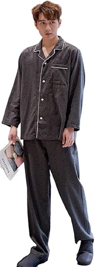 Amazon ジュタオピン パジャマ メンズ 上下 セット 高級 ルームウェア おしゃれ 綿 長袖 部屋着 おそろい 春 かわいい コットン 前開き 紳士 M L Xl 2xl 寝巻き グレー パジャマ 通販