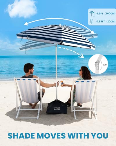 OutdoorMaster Beach Umbrellas for Sand with Sandbag & Anchor, 7.2ft Adjustable Umbrella for Beach Heavy Duty Wind, Portable UPF50+ Sunshade with Carry Bag for Patio