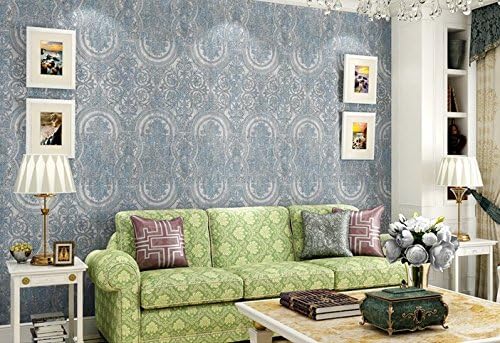 Poowef Wallpaper European Style Antique Washes Palace Environmental Protection High Toughness Nonwoven Pure Wallpaper Home Decoration Bedroom Living Room Tv Background Wallpaper 0.53 * 10M,Retro Blue