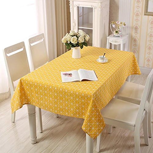 Lemon hour Table Covers, Rectangle Dining Room Modern Tablecloth with Cotton Linen Lace, Yellow Plaid Style Dust-proof Table Cover for Kitchen Living Party Decorative, 90 x 140 Cm/36 x 55 Inch