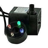 MerryNine Water Pump, 80 GPH (300L/H) Water Pump with Colorful LED Light for Fish Tank, Aquarium, Fountains, Hydroponics, Pond with 4.9ft (1.5m) Power Cord (80GPH)
