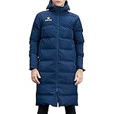 KELME Men's Long Parka Winter Coats, Windproof Hooded Soccer Jacket, Stadium Outdoor Cold Weather Warm Outerwear