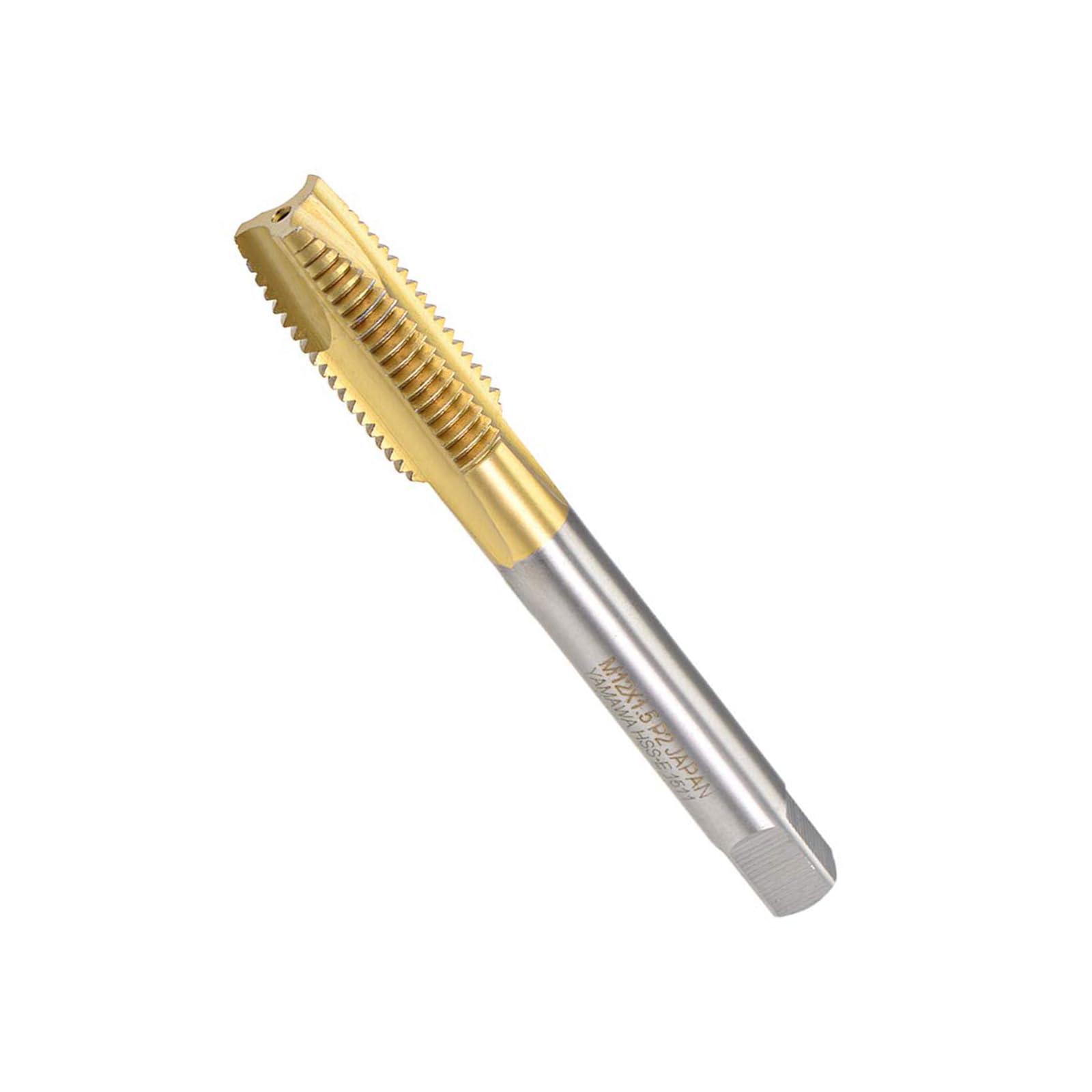 MACHSWON Spiral Point Plug Threading Tap M12 x 1.5mm, for Drilling and Tapping, H2 3 Flutes HSS, Titanium Coated, Round Shank with Square End Metric Screw Taps Tapping Bit, 1pcs