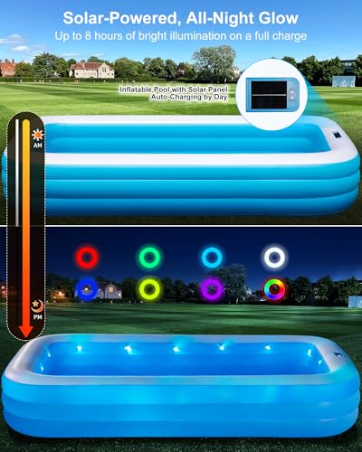 Inflatable Pool for Adults and Kids, 130"x72"x22" Full Size Inflatable Pools with Lights & Pump, Large Blow Up Pool for Family, Thickened Inflatable Swimming Pool for Outdoor Backyard