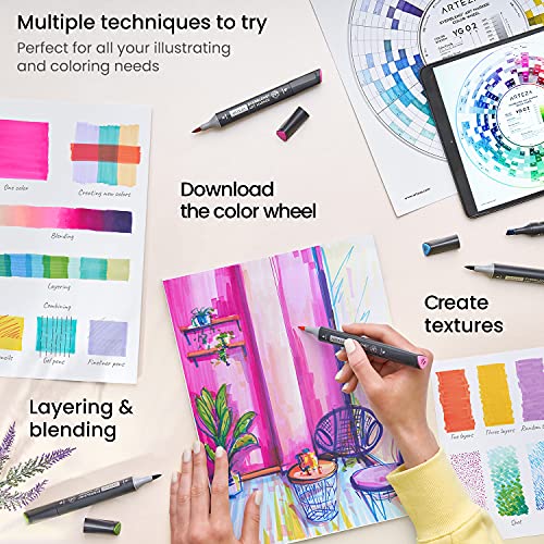 ARTEZA Alcohol Brush Markers, Set of 36 Colors, EverBlend Deco Tones