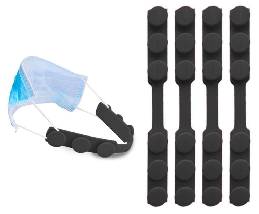 Photo 1 of 4 PCS Extended Silicone Bands Anti-Tightening Strap for Masks to Prevent Ear Pain,Adjustable Comfort mask Grips Extension Buckle Holder Hook Ear Strap,Black