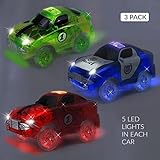[3-pack] Race Car Track Set w/ 5 LED Lights | Independent & Track Play | Replacement GREEN + POLICE + RED Toy Racing light-up Cars | Track Accessories