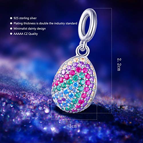 FOREVER QUEEN Easter Egg Charm, 925 Sterling Silver Colorful Happy Easter Faberge Egg Pendant Dangle Charm Bead fit Bracelet Necklace for Women Girls Mother Children (Silver) - Thumbnail 3