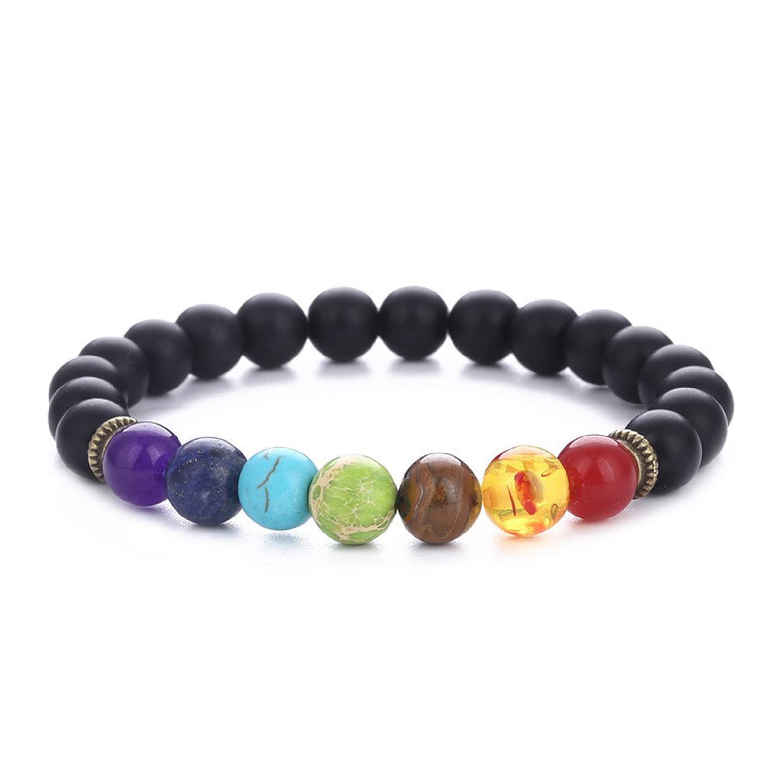 Soulnioi Healing Stones Crystals 7 Chakra Bracelet with Black Beads