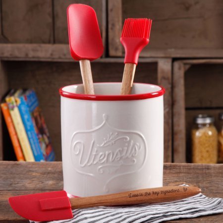 The Pioneer Woman Flea Market 4-Piece Utensil Set With Crock Holder