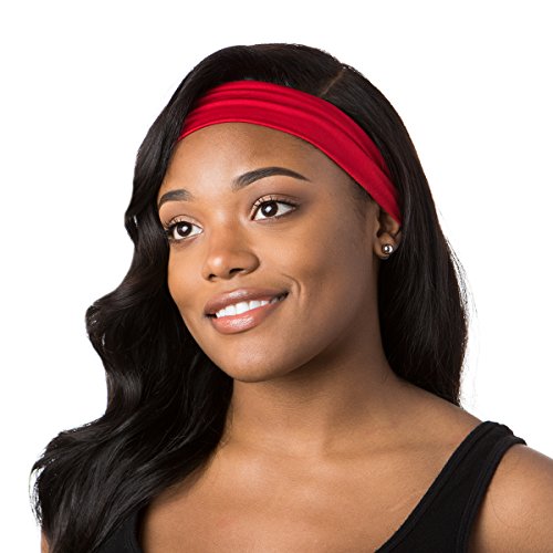 Hipsy Women's Adjustable & Stretchy Basic Xflex Headbands (Black & Red Basic 2pk)