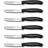 Victorinox 6.7833.6 Swiss Classic Tomato and Table Knife Set for Everyday Family Dining Serrated Blade in Black, Set of 6