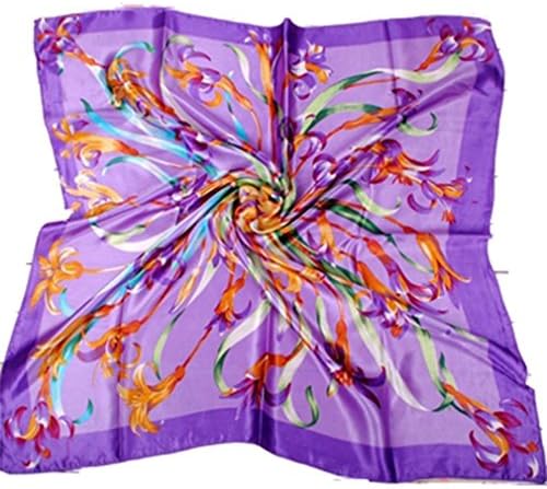 Womens Neckerchief Designer Square Scarf 35" Floral Satin Silk Feeling Large Hijabs Women's Scarves Pashmina Bandanas Hair Scarf For Women (purple)