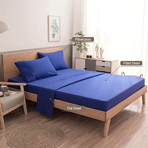 VEEYOO Queen Size Sheet Set - Super Soft 1800 Thread Count Premium Bed Sheet Sets - 16-Inch Deep Pockets, Hypoallergenic Brushed Microfiber, Wrinkle & Fade Resistant Sheet - 4 Pieces, Imperial Blue