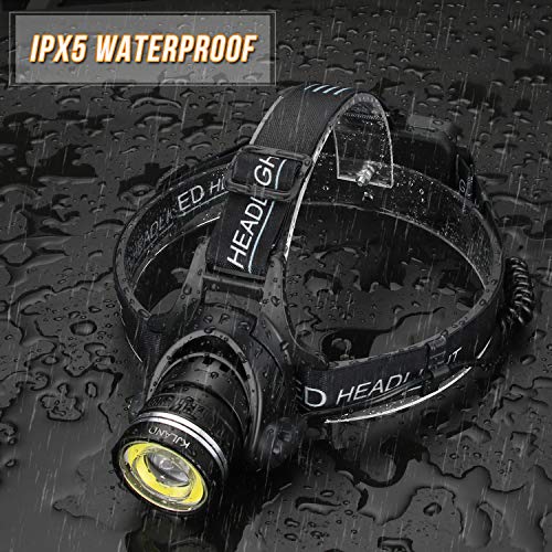 Hardhat Headlamp, 2 in 1 Newest T6 Spot(Zoomable)+COB Board Flood Light, 6000 Lumen Waterproof USB Rechargeable Hard Hat Head Lamp, Up-Close Work HeadLight with 4 Clips for Outdoor Camping Hunting