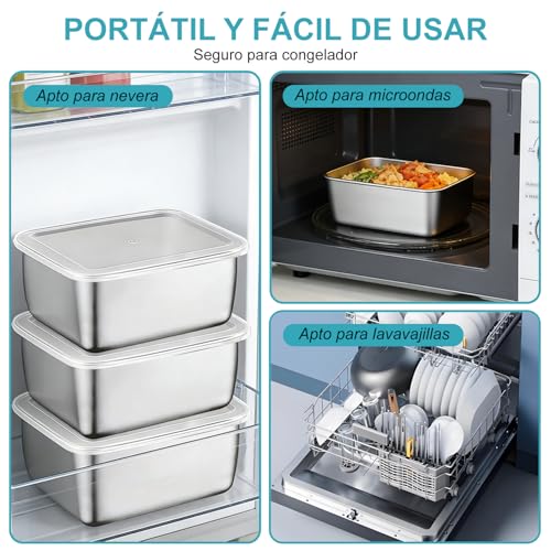 6 recipientes de acero inoxidable para conservar alimentos con tapa hermética, 450 ml, ideales para preparar comidas y guardar salsas; aptos para el refrigerador y el microondas(incluye 6 cucharas)