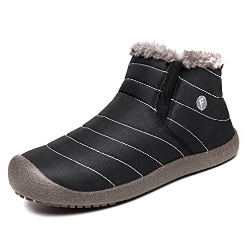 L-RUN Women Winter Snow Boots Lightweight Ankle Bootie with Fur Black 6.5 M US