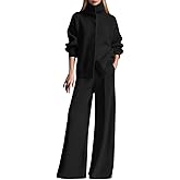 Women's Cozy Cardigan Sweater and Pants Two-Piece Set, Casual Mockneck Sweatshirt Wide Leg Pants Knit Suits